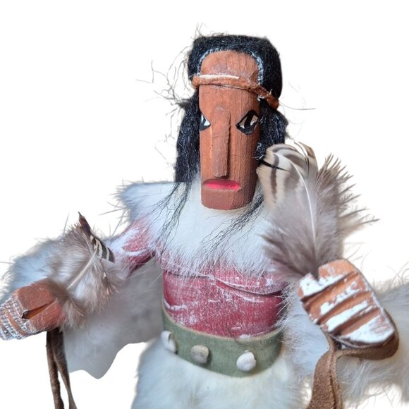 Kachina Doll Wolf Mask RB Vintage Native Folk Art Indian Fur Wood 12.5 Inch - Picture 7 of 14